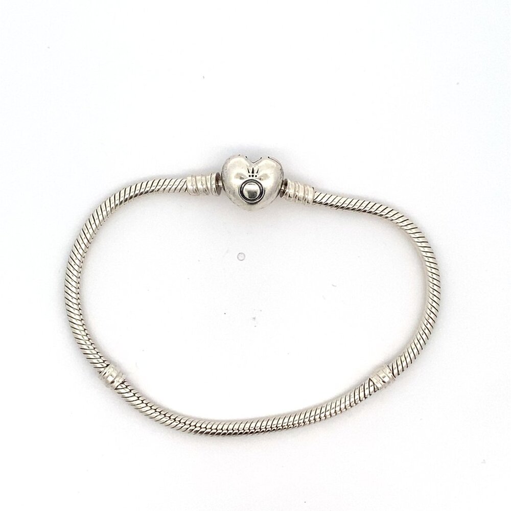 Pandora Sterling Silver Heart Snap Clasp Bracelet - 590719 7.5"